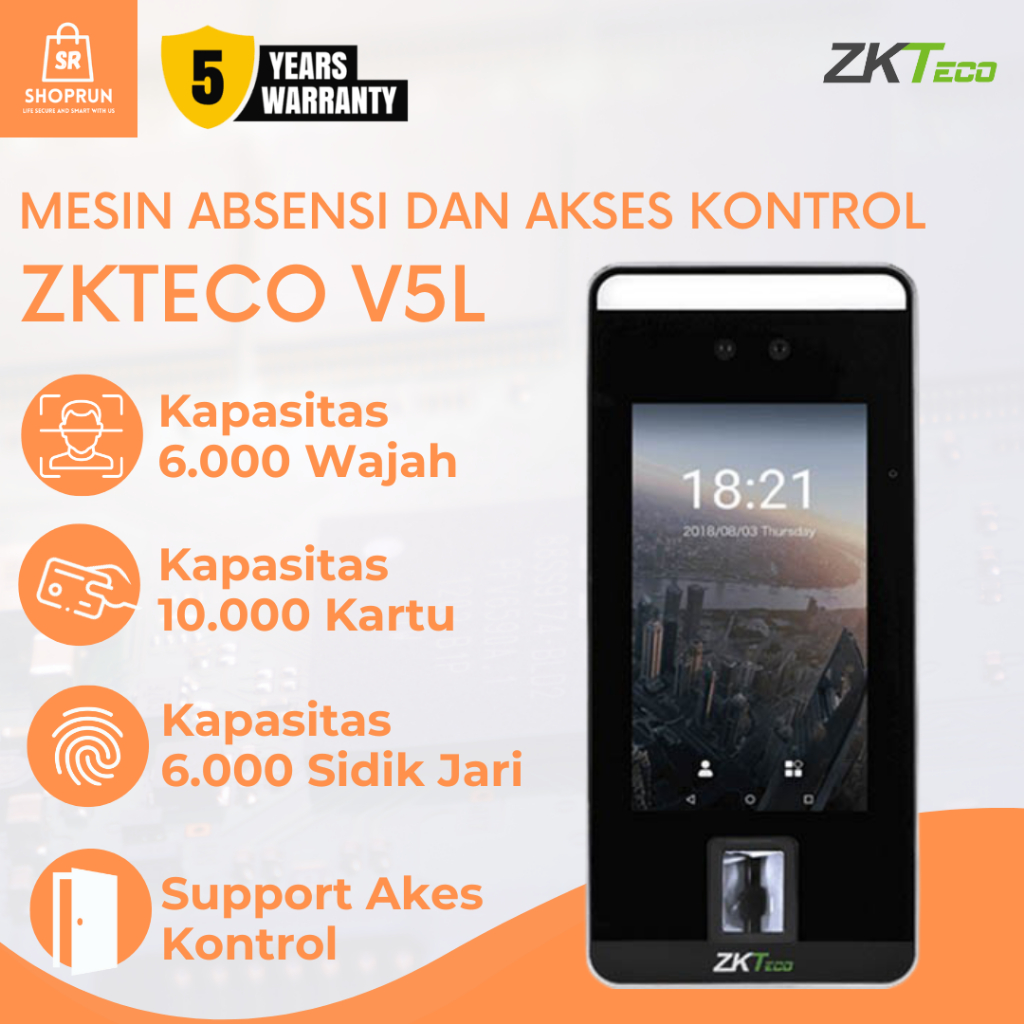 Mesin Absensi Fingerprint ZKTECO SpeedFace Dan Mesin Akses Kontrol ZKTECO V5L