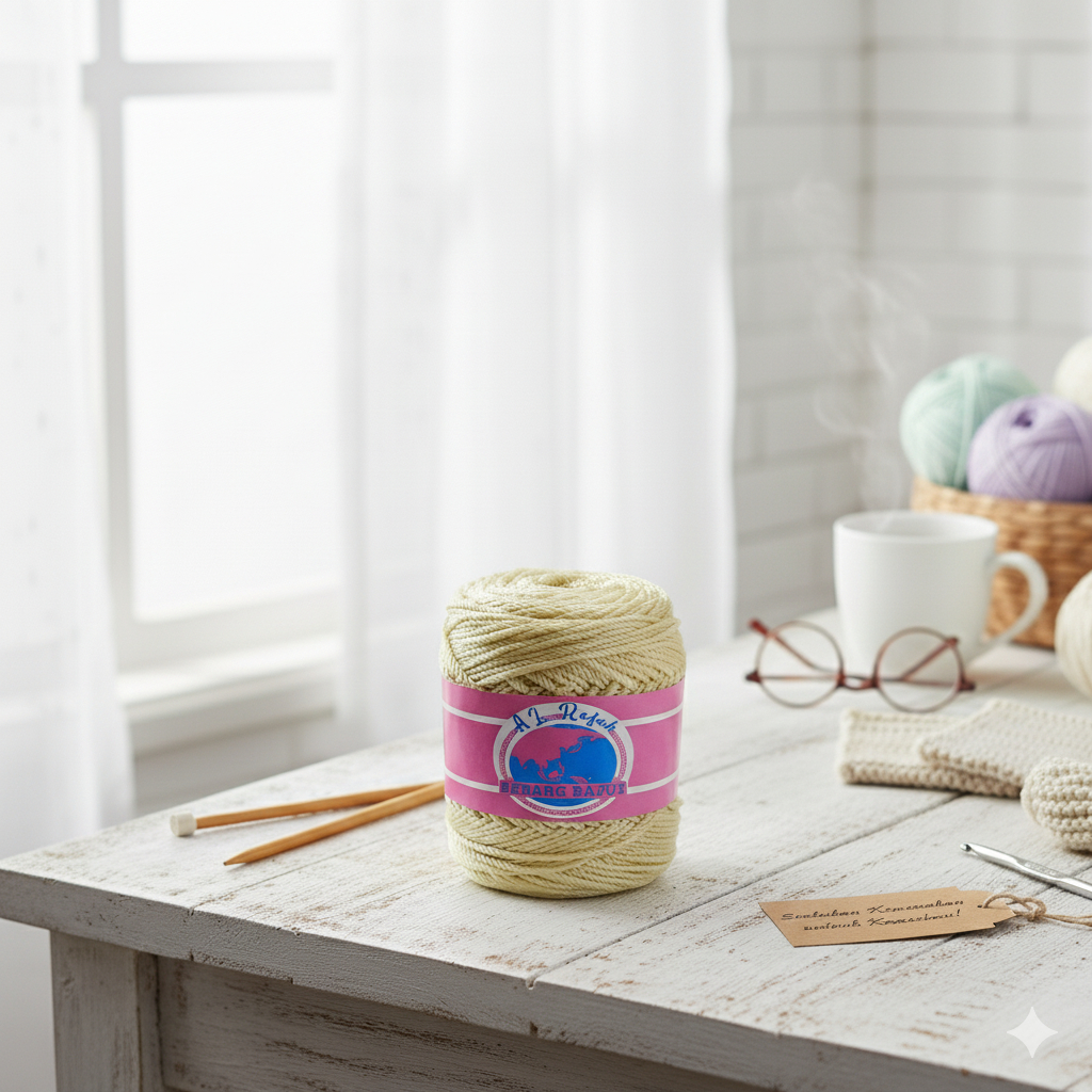 ALRAFAH - BENANG RAJUT POLY KILAP CREM MUDA