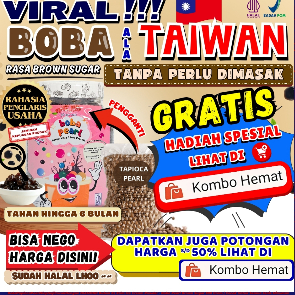 BobaTapiocaPearlSiapSajiCocokDengan DIAMOND Bubuk Es Krim Ice Cream Powder - Boba Pearl Brown Sugar 