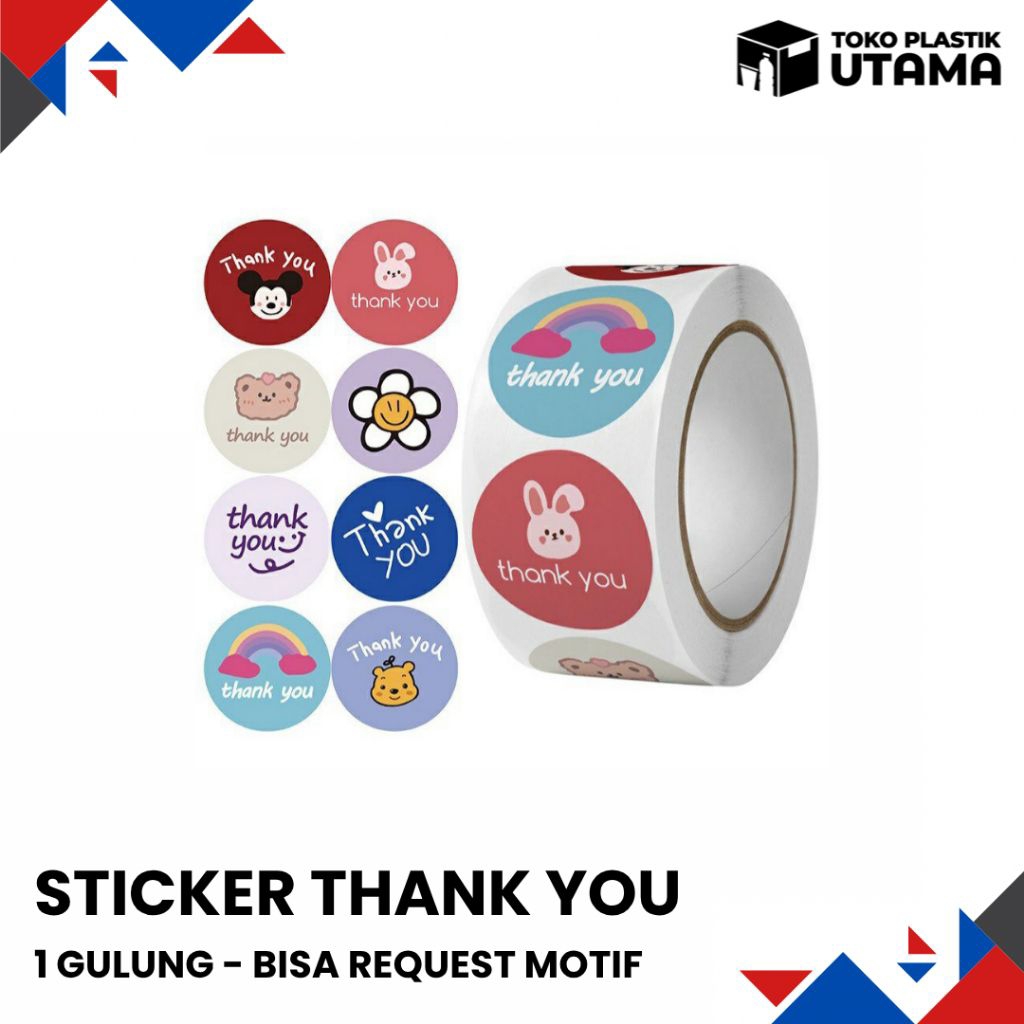 Stiker Label Motif Thank You Stiker Roll Motif Lucu isi 500pcs