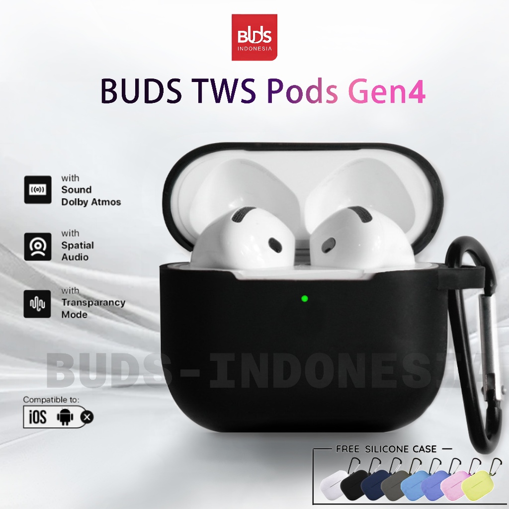 BUDS TWS Pods Gen4 Earphone Bluetooth Headset Bluetooth Wireless Earbuds Super Bass dengan Audio Spa
