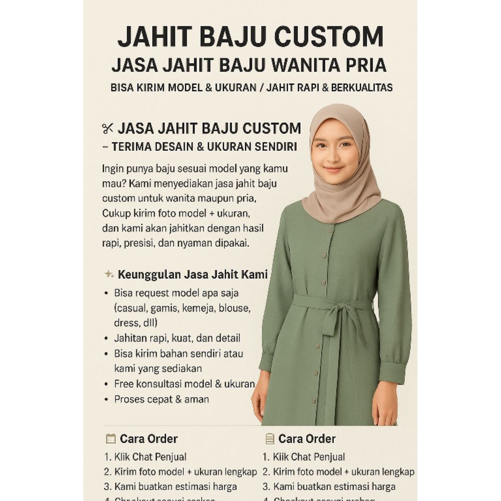 Jahit Baju Custom / Jasa Jahit Baju Wanita Pria / Bisa Kirim Model & Ukuran / Jahit Rapi & Berkualit