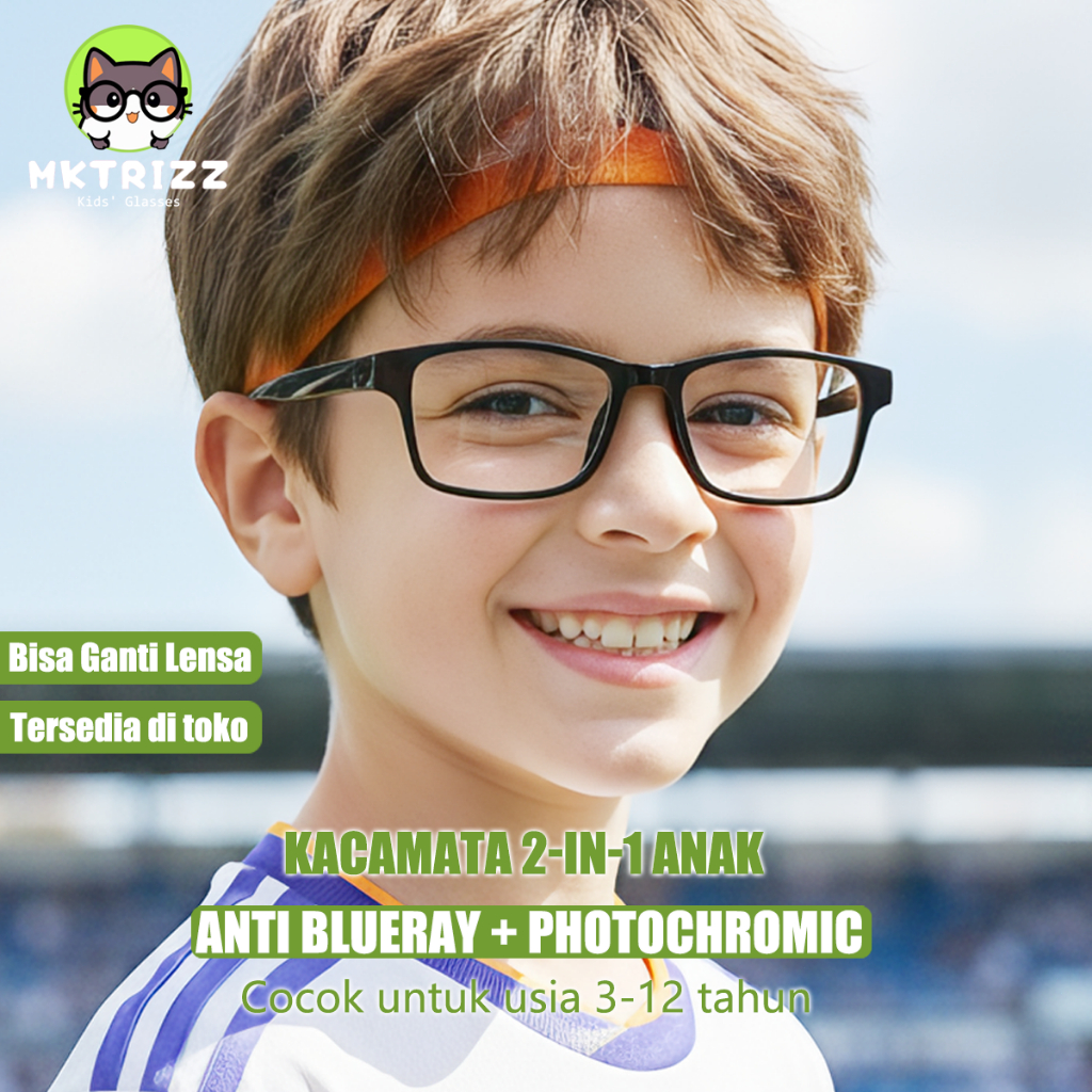 MKTRIZZ Kacamata Anak Photochromic Anti Radiasi Persegi Kids Kacamata Minus Frame laki laki Sport