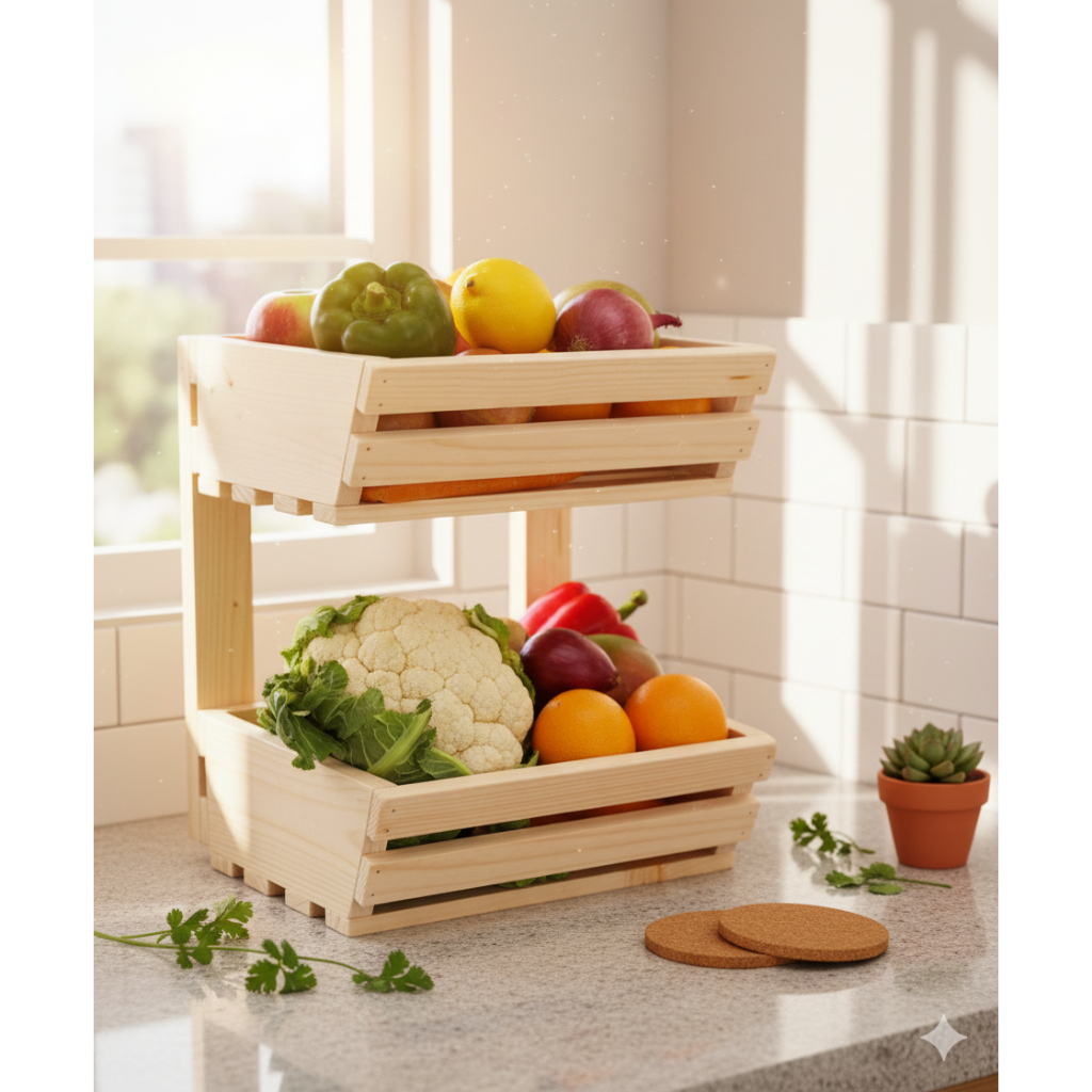 Rak Buah Kayu 2 Susun Serbaguna Rak Bumbu Bawang Minimalis Rak Dapur Kayu Aesthetic