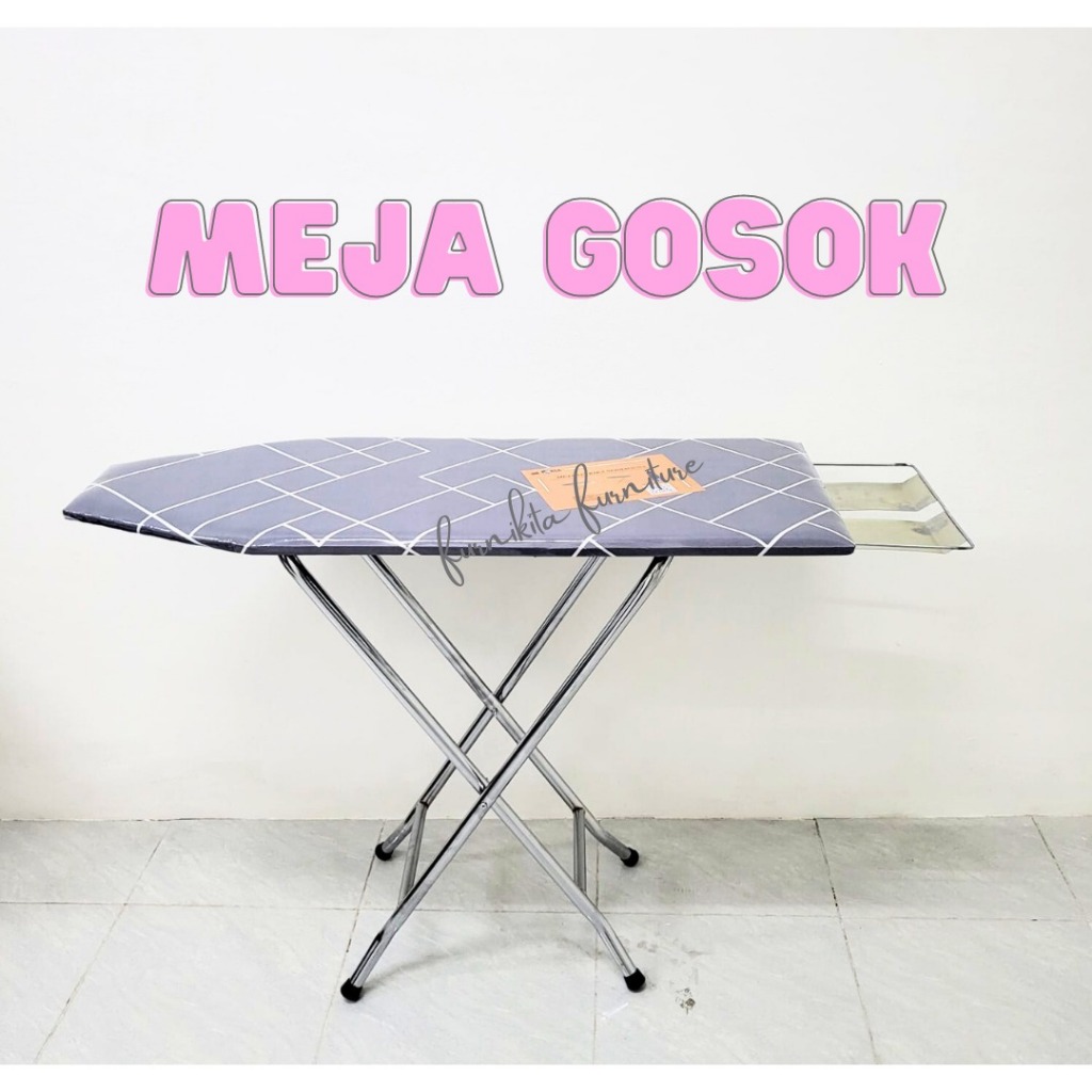 MEJA SETRIKA MEJA GOSOK LIPAT KAKI BESI CHROME STAINLESS