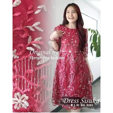 TERBARU TERLARIS DRES JUMBO Dres Natal Seragam Tahun Baru Dres Wanita Bahan Tile Bunga Bordir Elegan