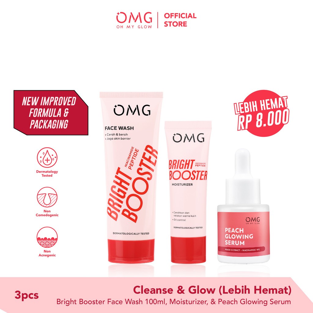 [ALL BEST SELLER FACE CARE KIT] - OMG  Bright Booster Glow Kit - Paket Tone Up Perawatan Wajah untuk