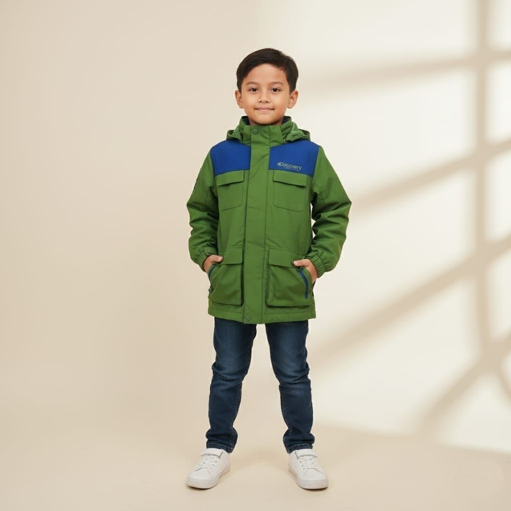 DISCOVERY Expedition Jacket Parka Outdoor Anak Warna Hijau Army / Jacket Gunung Anak / Jacket Mendak