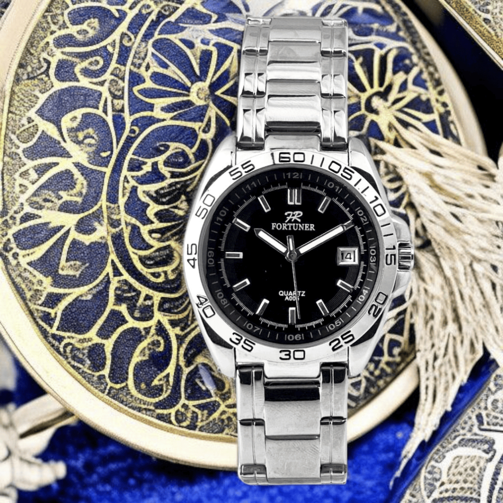 Jam Tangan Pria Analog Quartz Formal Kaca Mineral Cembung Tahan Air 50M Strap Rantai Stainless Steel