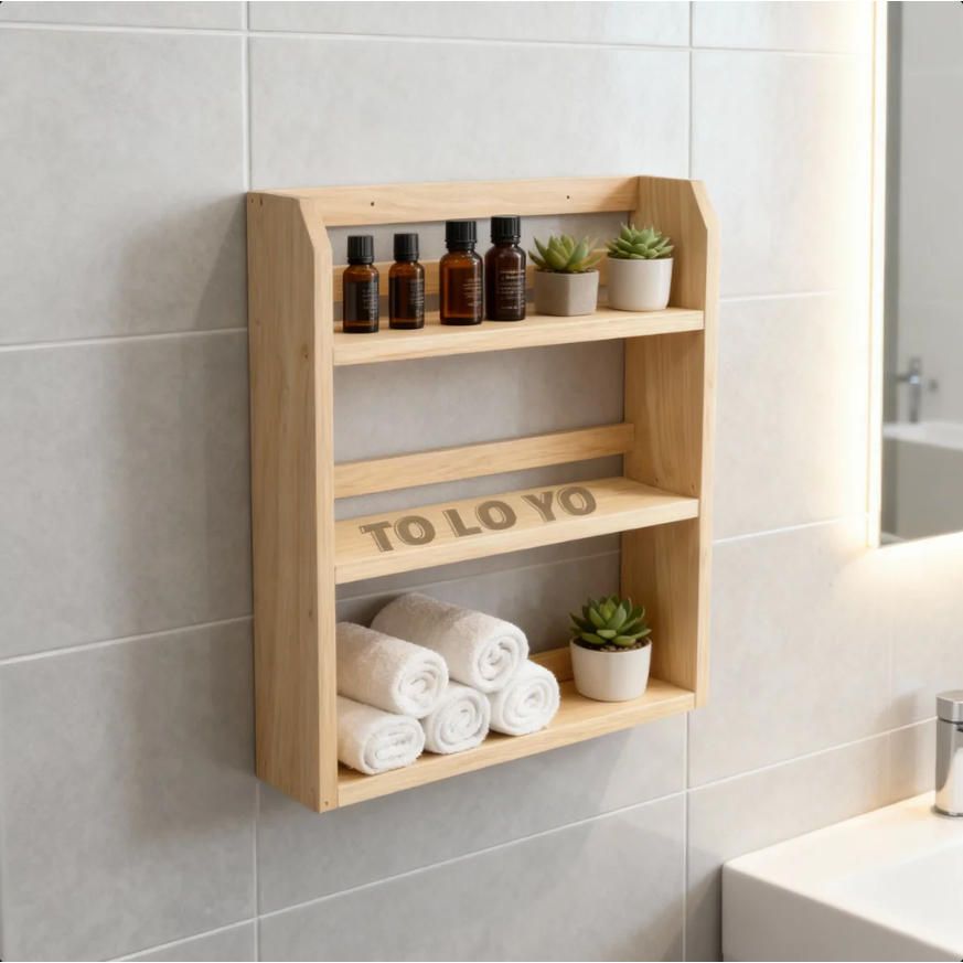 Rak Bumbu Dapur Kayu Tempat Bumbu Dapur Kayu Pinus Rak Gantung Dinding 3 Susun