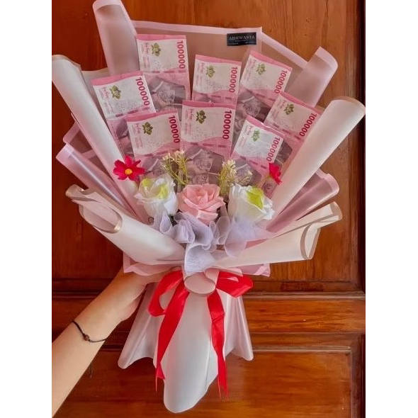 (BISA REQUEST‼️) Buket Uang Pecahan 50 ribu dan 100 ribu dengan Bunga Artificial Cantik / Buket Uang