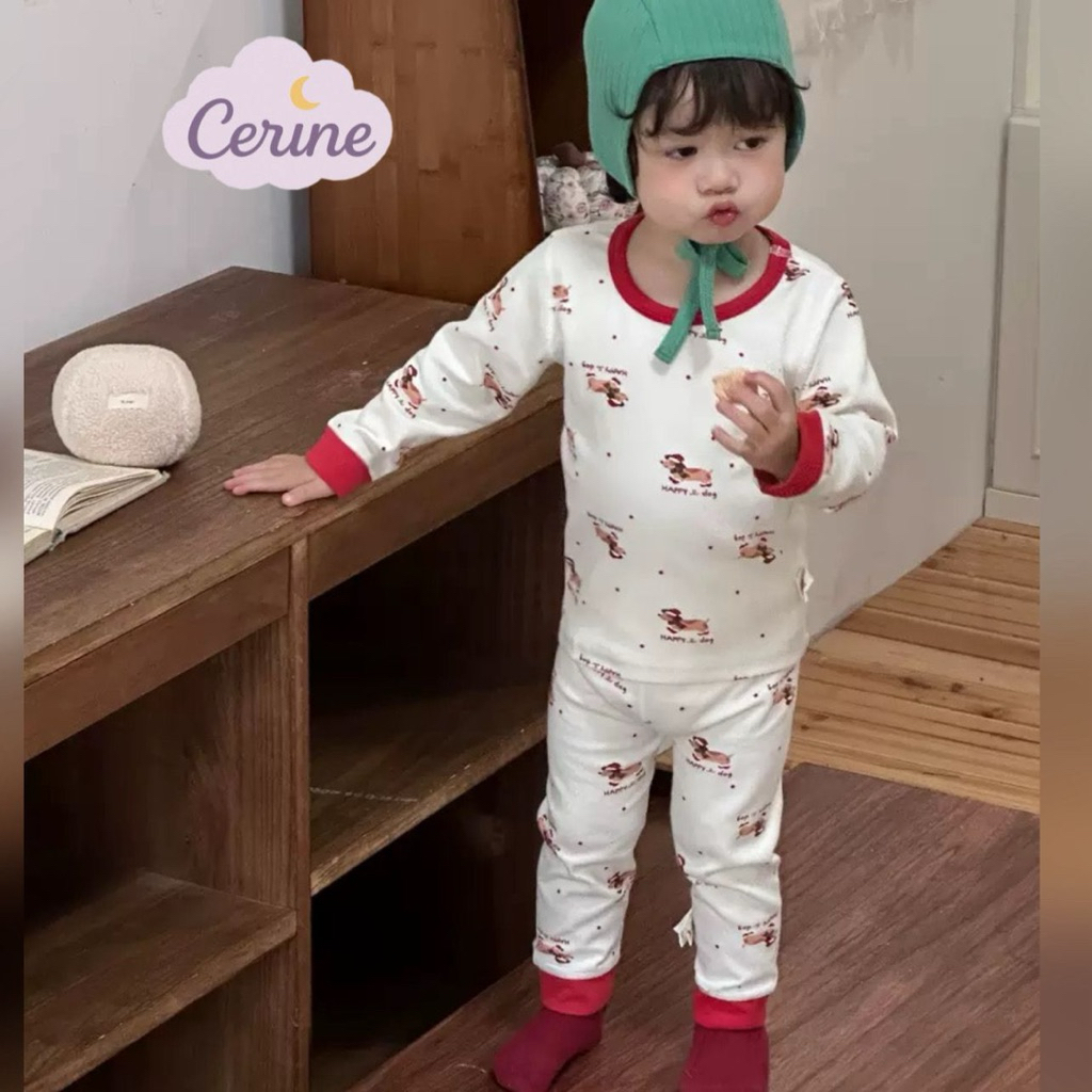 Baju Tidur Piyama Pajamas Anak motif Anjing Doggy Hampers Kado Natal Christmas