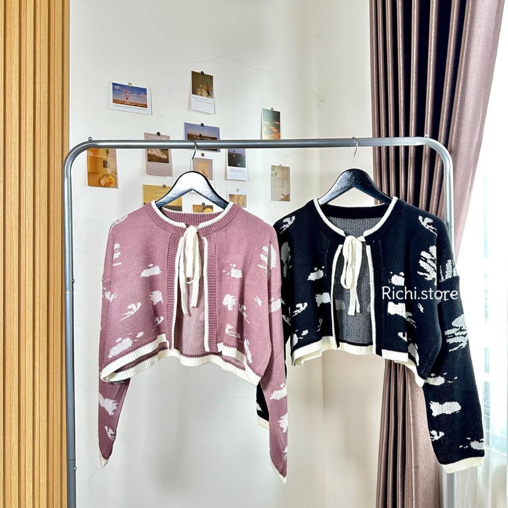 Verynda Crop Outer Rajut Baju Wanita Tali Pita