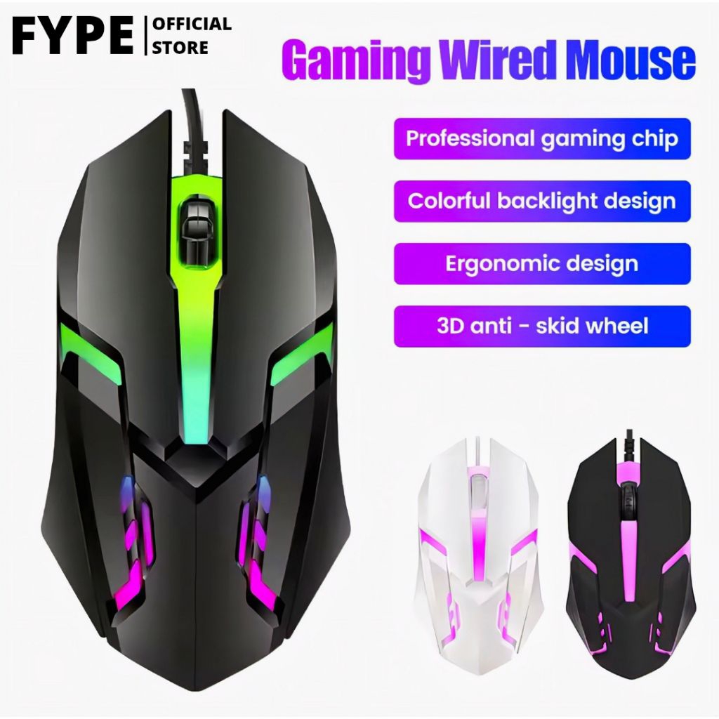 Mouse Gaming Wired Kabel USB RGB Game 1200 DPI Laptop Computer PC Cable Bisa Nyala Original