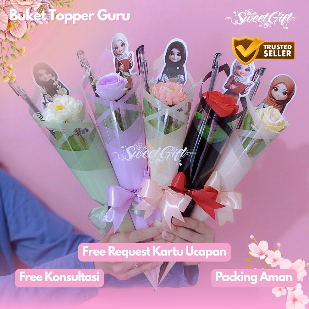 Buket Topper Mini Hari Guru / Buket Untuk Hari Guru / Buket Topper Guru Cewe & Cowo / Simple Buket /
