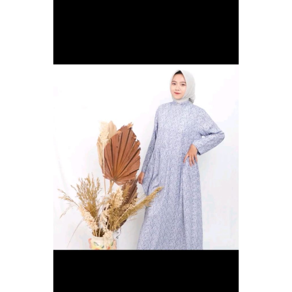 Gamis Wanita Rayon Premium Motif Bunga - bunga kecil-Anggun&Elegan
