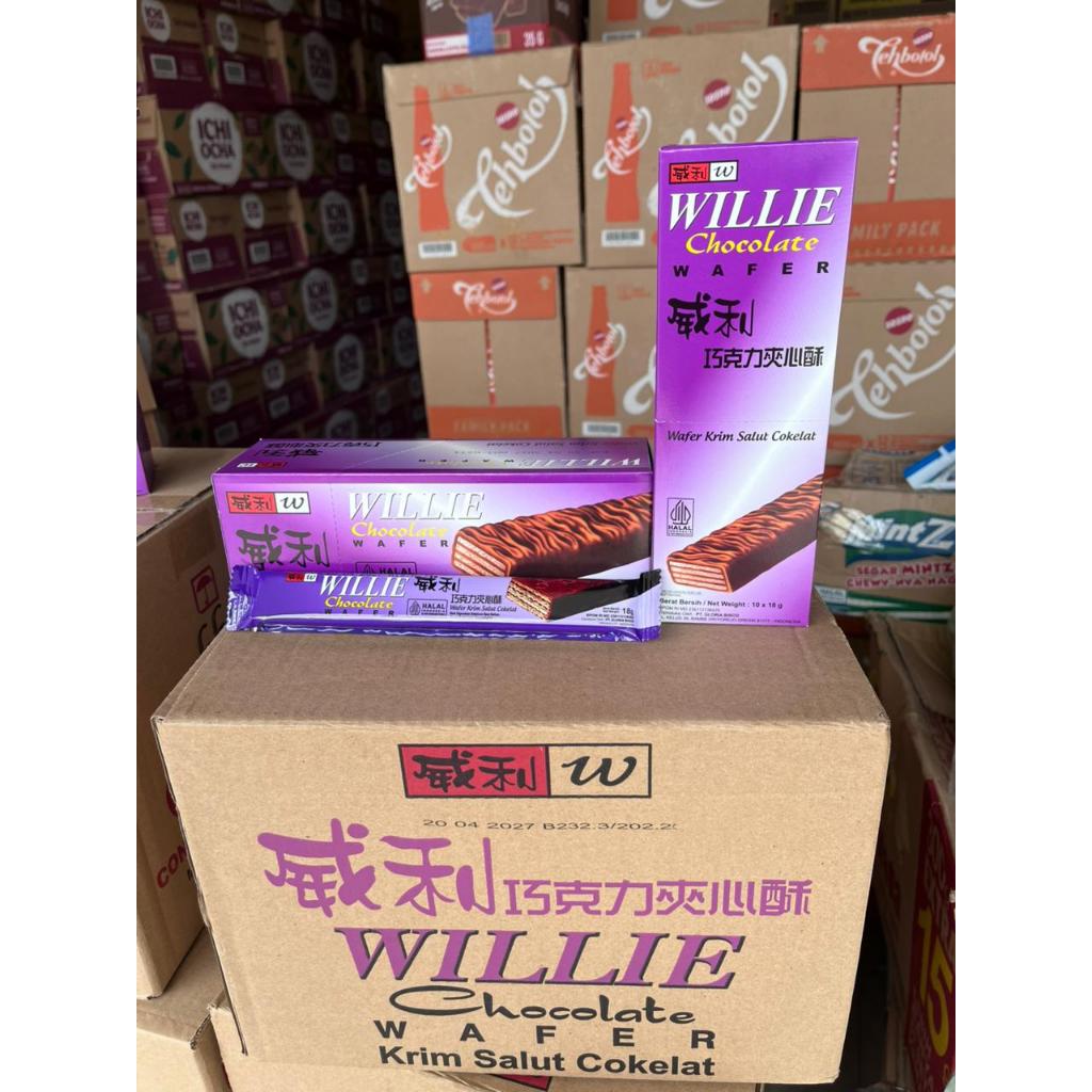 biskitop willie coklat wafer 18 gram 1 dus isi 12 box 1 box isi 10 pcs