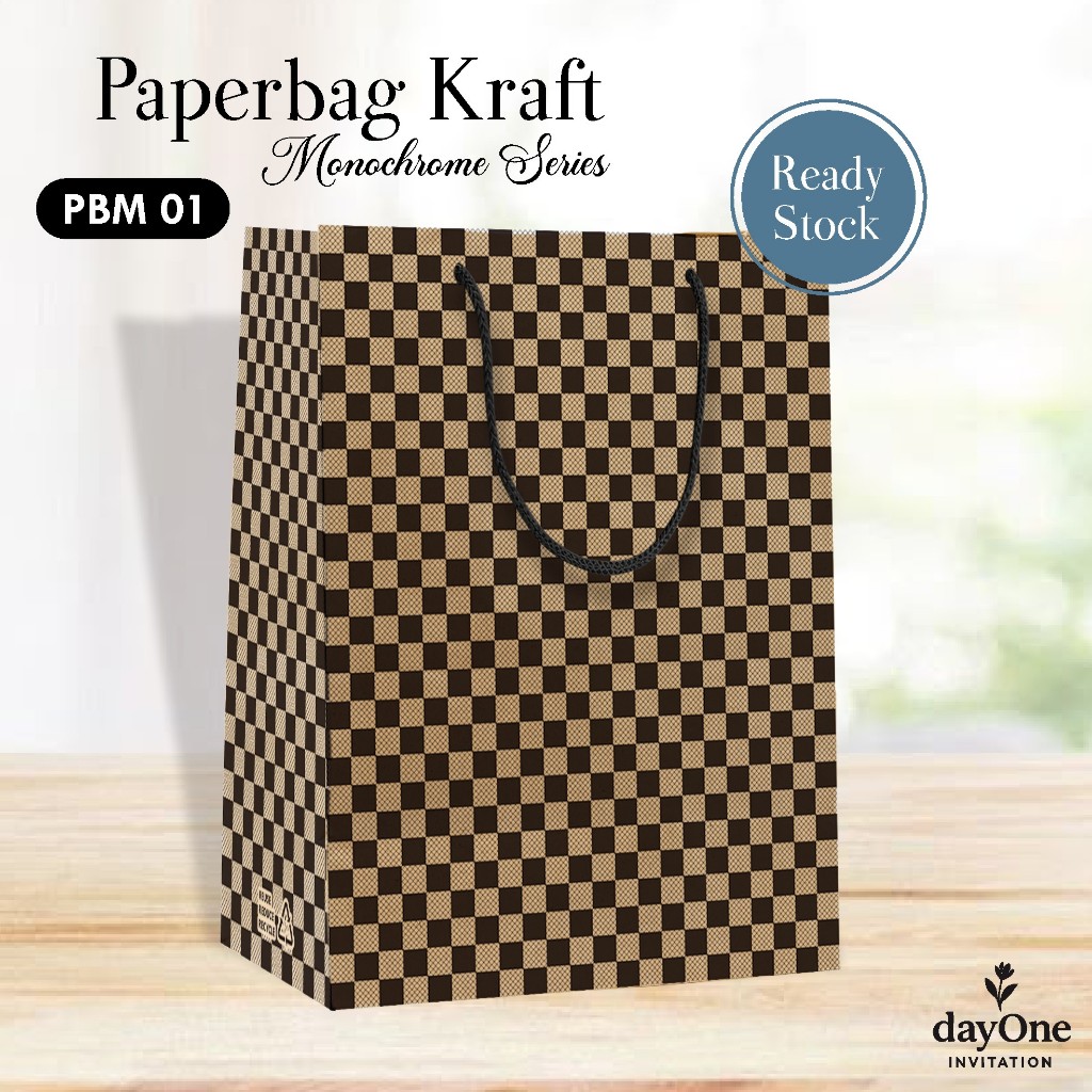 TAS KADO MOTIF MONOCHROME READY STOCK - PAPER BAG MURAH UKURAN 20x25x10 CM PBM 01 ( LUSIN )