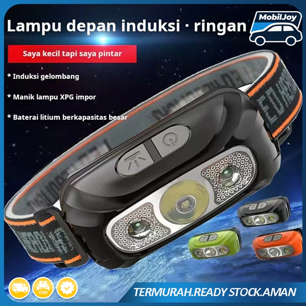 Lampu sepeda Headlamp USB Sentuh Anti Air Tahan Hujan Outdoor || Headlamp Sensor USB Tahan Air Untuk