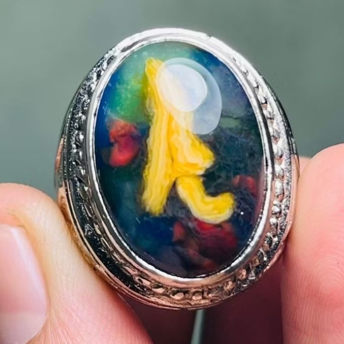 Cincin akik permata pancawarna motif kris top Colour cincin akik motif unik