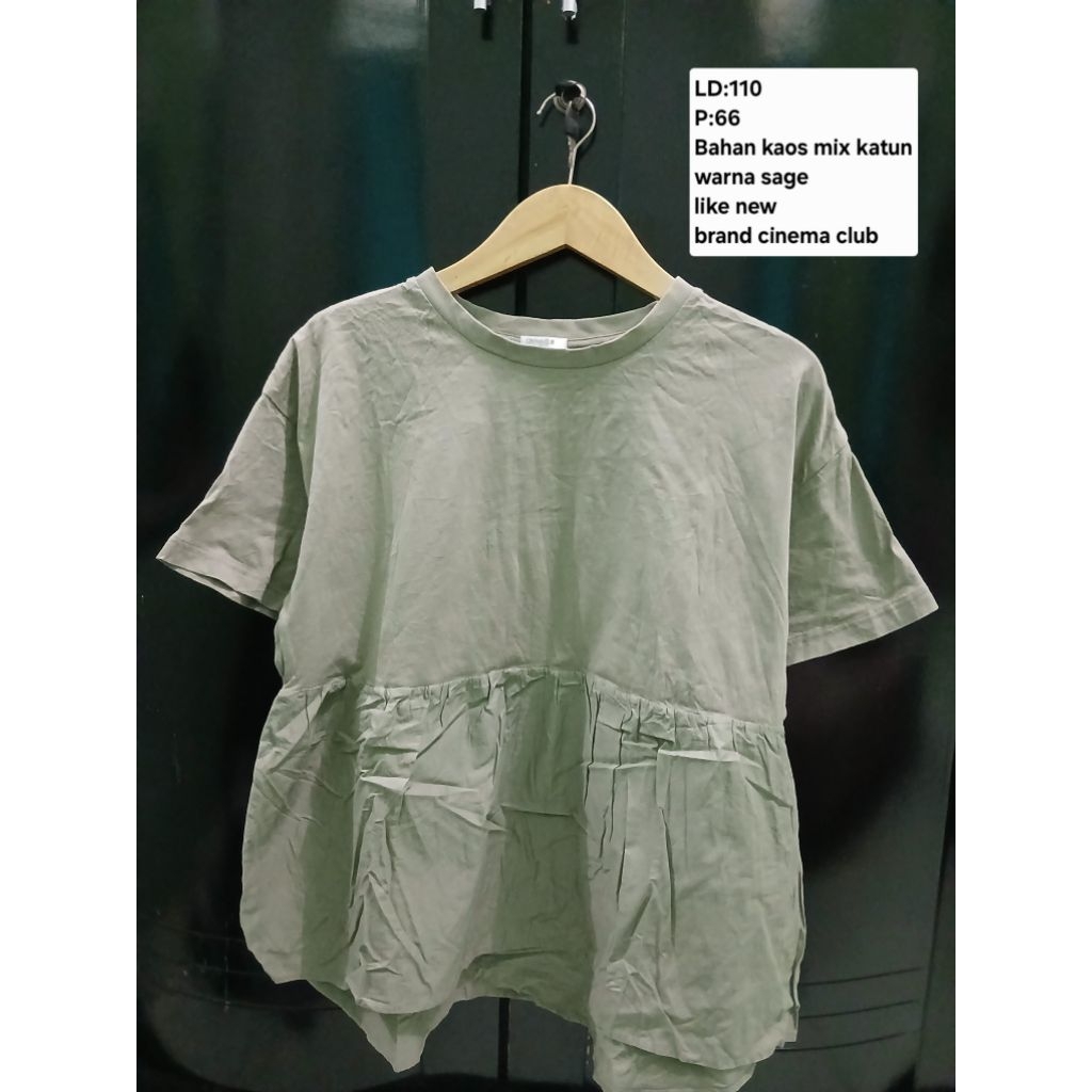 (COD)Atasan blouse kaos mix katun warna hijau sage