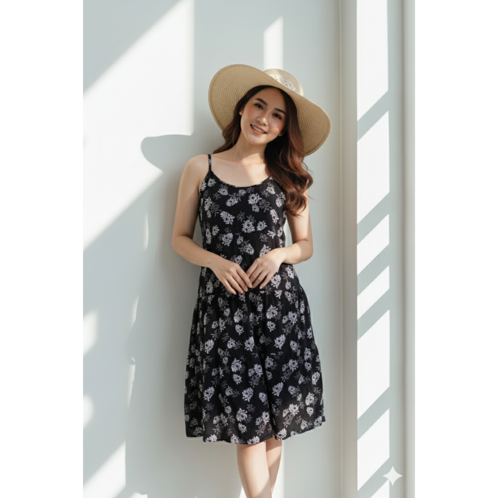 Dress Wanita Floral Adem Rayon Nyaman Baju tidur Rok Wanita longgar panjang