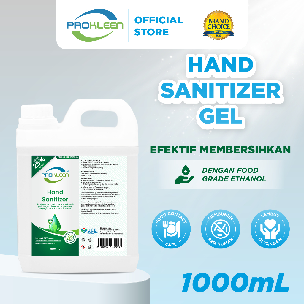 PROKLEEN Hand Sanitizer Gel 70% Food Grade Antiseptic Antiseptik 1L
