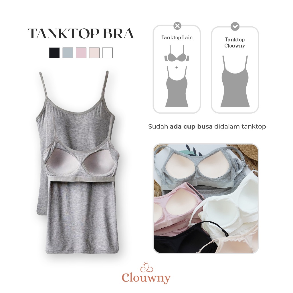 Clouwny Tanktop Bra Ada Cup Busa Wanita Allsize Kecil Sampai Jumbo