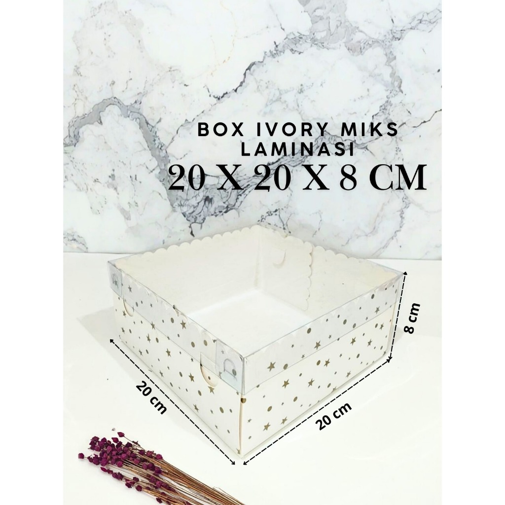 ( 10 Pcs ) Fuji Box Dus Kotak Kue hampers puding cake Ivory Motif Polkadot Bintang Emas laminasi 20 