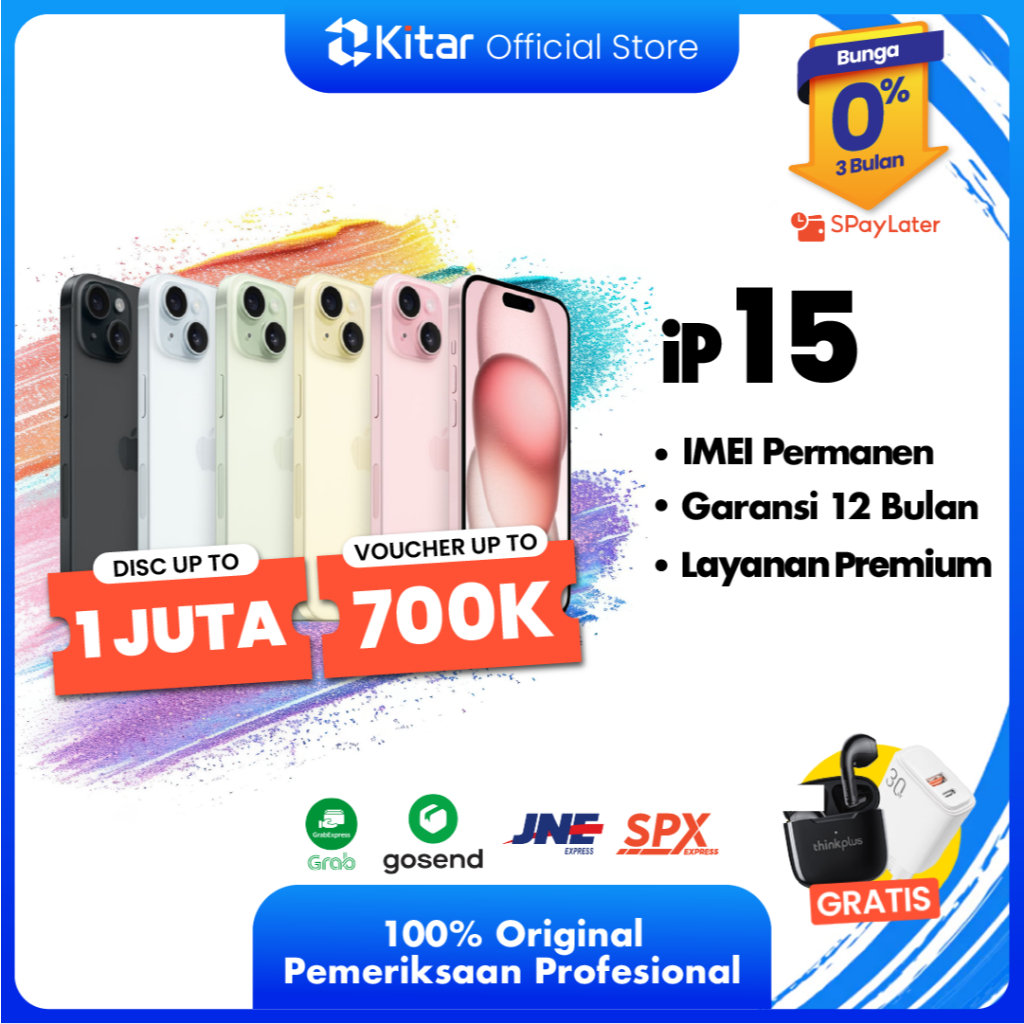 iPhone 15 ex iBox Beacukai IMEI Permanen Garansi 12 Bln 100% Original Second Resmi FULLSET BC 128GB 256GB 512GB