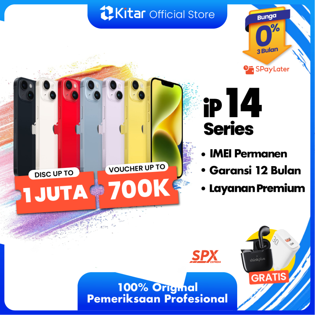 iPhone 14 | 14 Plus ex iBox Beacukai IMEI Permanen Garansi 12 Bln 100% Original Second iPhone FULLSE