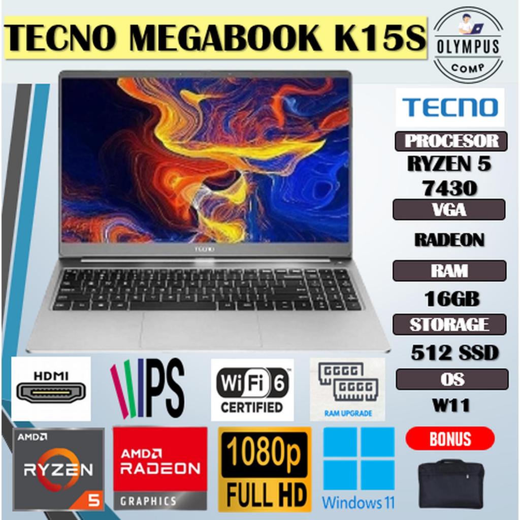 TECNO MEGABOOK K15S RYZEN 5 7430 16GB 512GB W11 15.6 FHD IPS