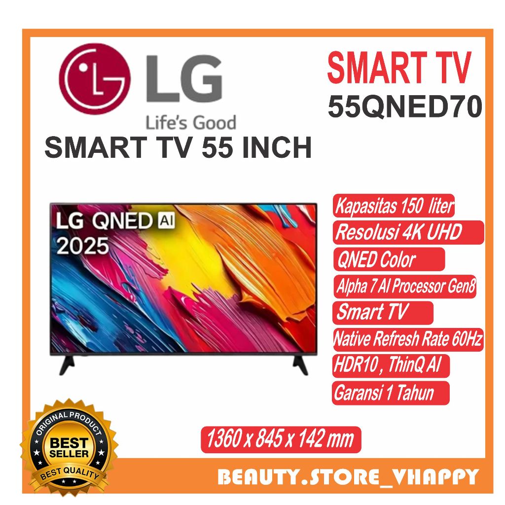 Smart TV 4K 55 inci LG QNED AI QNED70 GARANSI RESMI