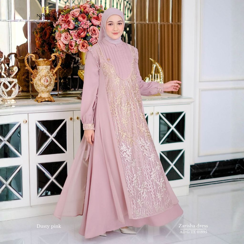 Ninos Design Zarisha Dress Gamis Kondangan Brukat Motif Mewah Cantik Elegan