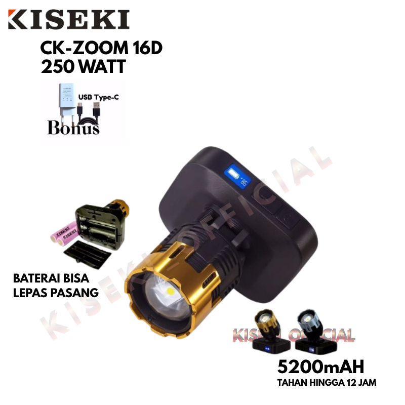 Kiseki New Pro Senter Kepala Zoom Loreng Version CK-ZOOM 4G/6G/9G 100&200Watt
