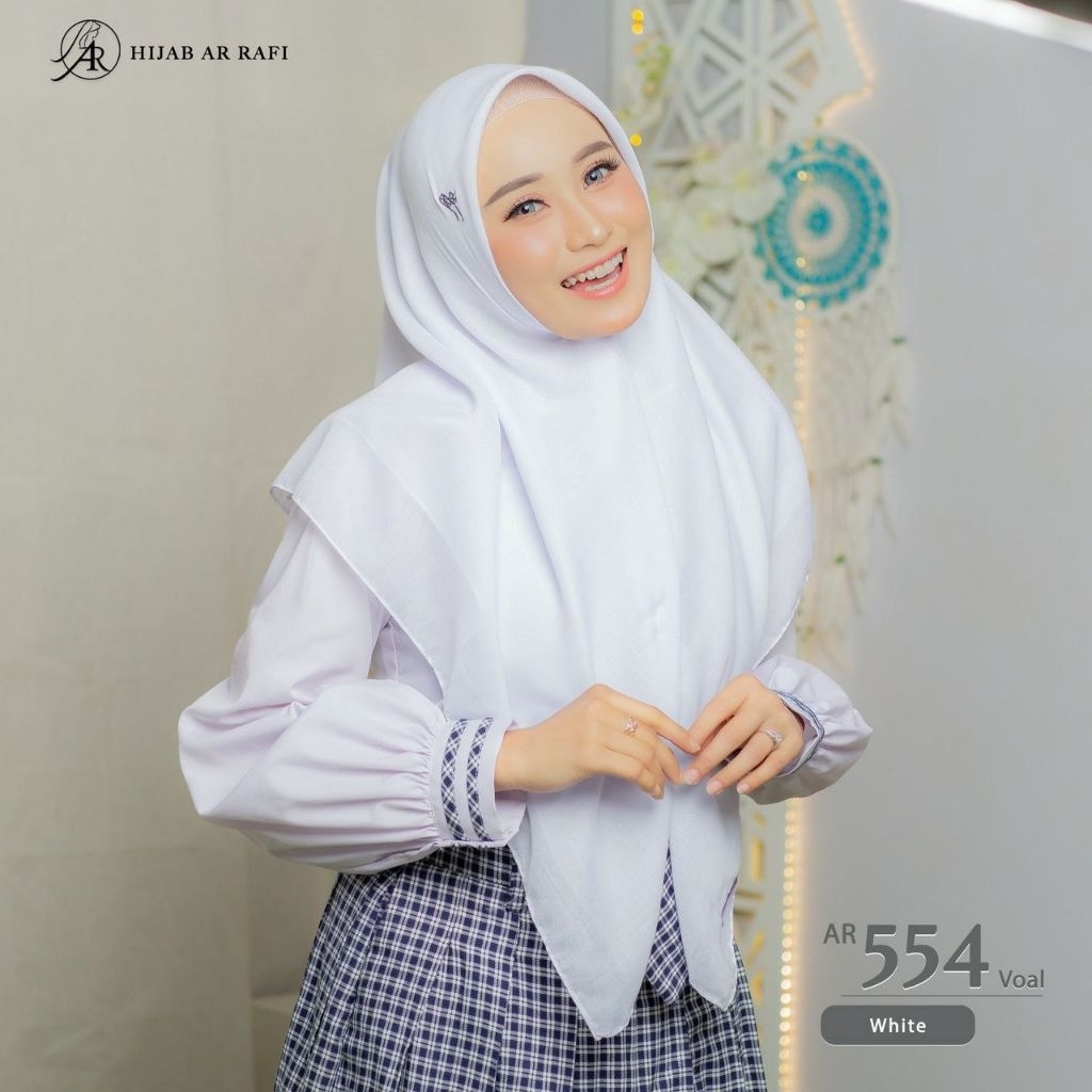Hijab arrafi kode Ar 554 hijab segiempat sekolah putih