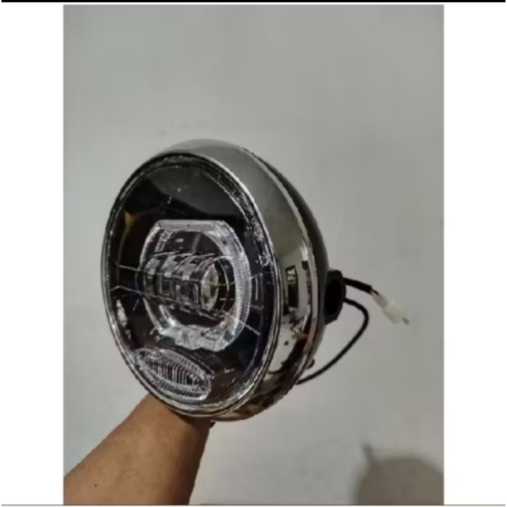 Lampu Biled Lensa 4 Mata Set Reflektor Lampu Depan Bulat Cover Hitam RX King Vixion Old Scorpio