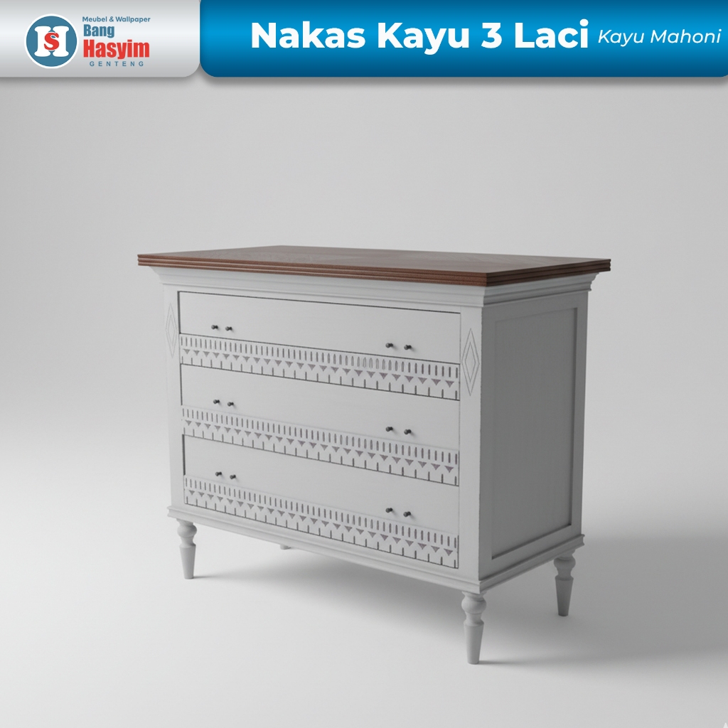 BANG HASYIM Nakas Kayu Nakas Buffet Nakas Laci Furnitur Nakas 3 Laci Kayu Mahoni