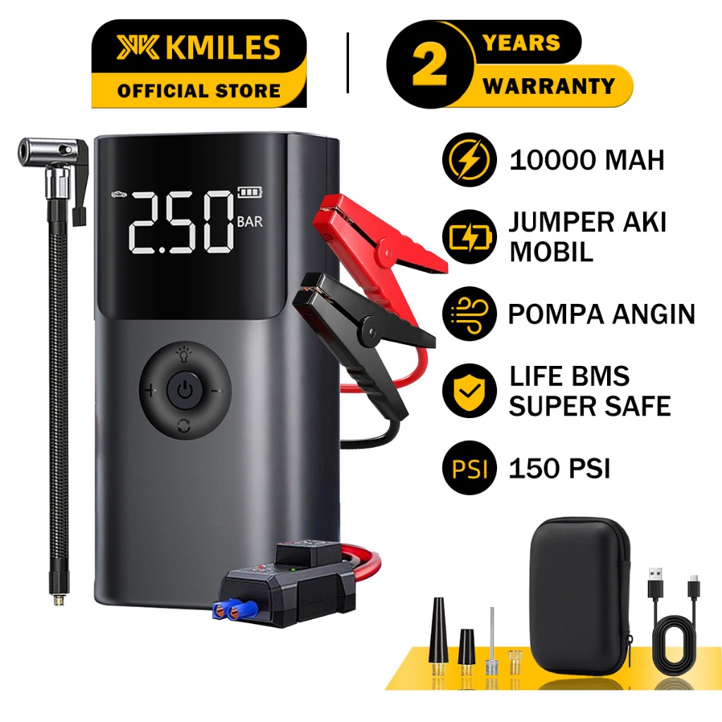 KMILES Jumper Aki Mobil 10000mAh Pompa Ban Elektrik Jumper Aki Mobil Portable Jumper Aki