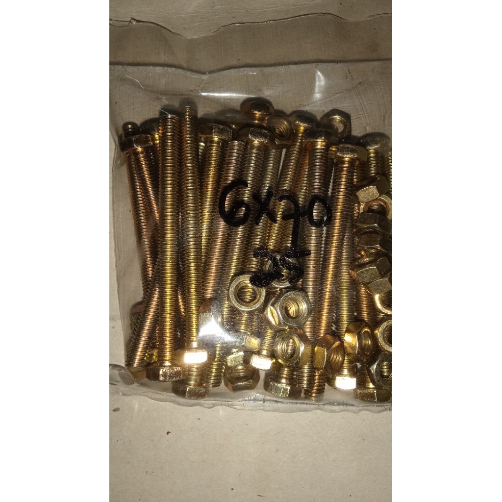 baut mur 6x70 panjang 7cm isi 25pcs