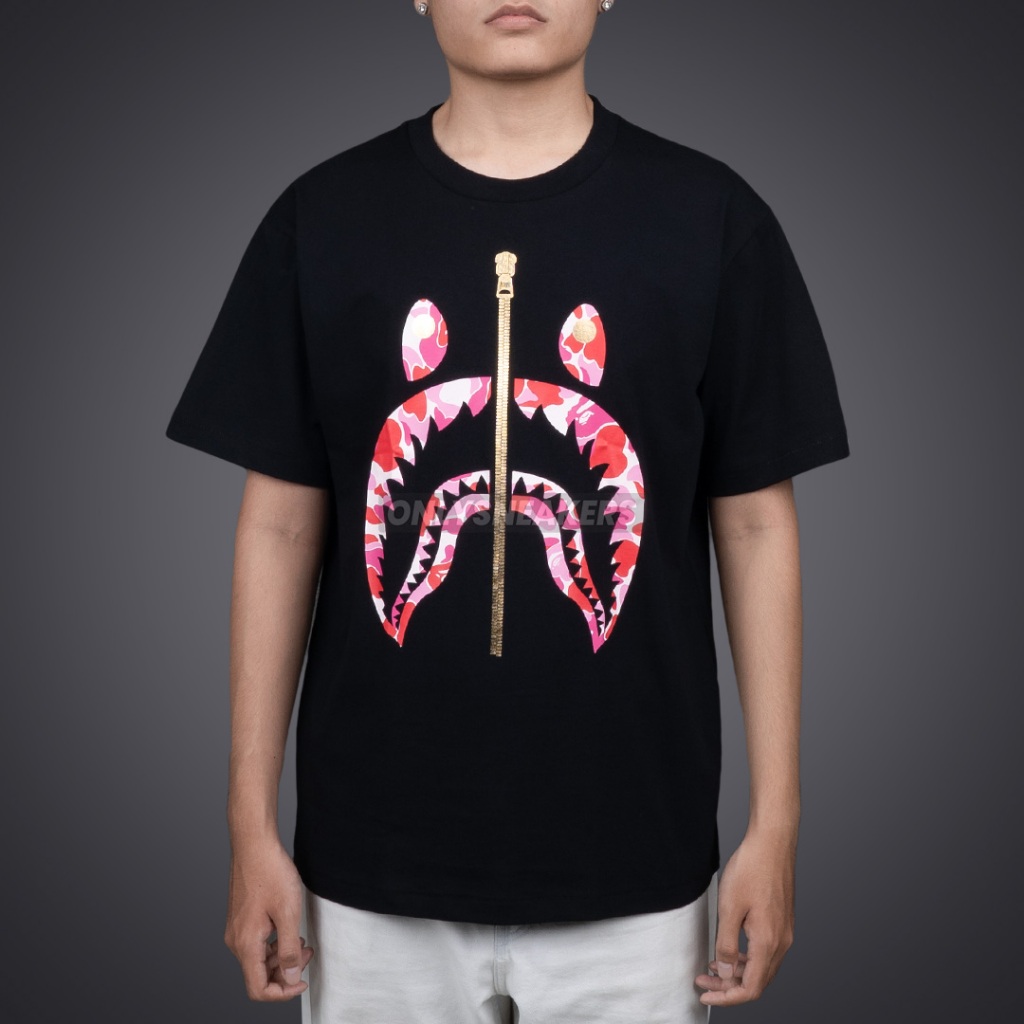 BAPE ABC PINK CAMO SHARK BLACK TEE