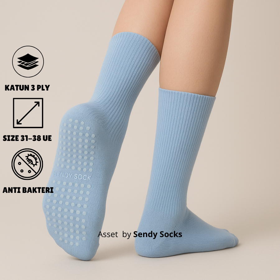 Kaos Kaki Anak SD Anti Slip 7-12 Tahun Biru Muda Polos Panjang Olahraga Katun - Sendy Socks