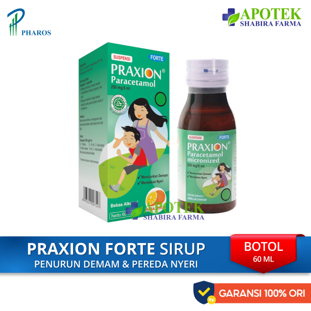 Praxion Forte Paracetamol 250mg Sirup 60ml Meredakan Demam Nyeri Sakit Gigi Anak
