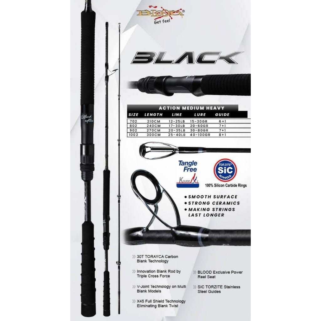 joran BLOOD BLACK sambung 2 ukuran 270cm. 300cm.  packing pralon