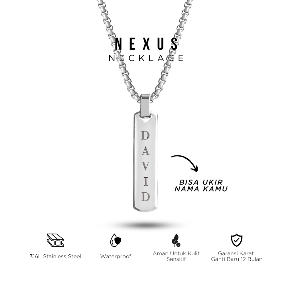 PROJECT NINETYSEVEN - Nexus Necklace - Kalung Pria Wanita Bebas Custom Nama Titanium Anti Karat