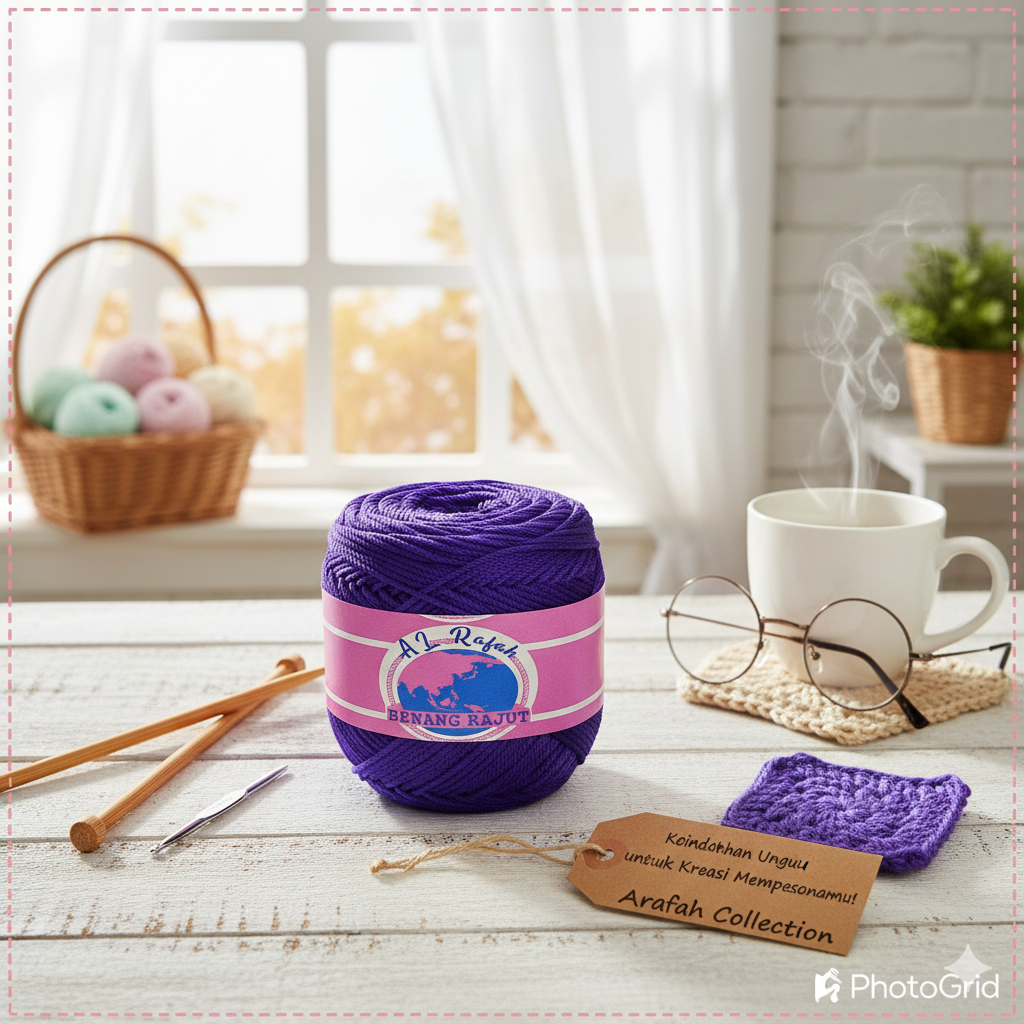 ALRAFAH - BENANG RAJUT POLY KILAP UNGU TERONG