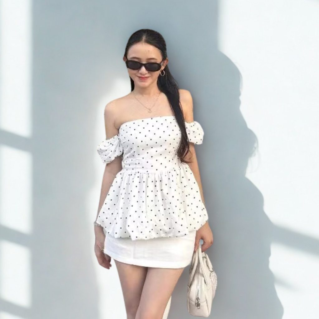 Atasan Naia Top Polkadot Katun Premium BigSize Casual/Pesta Modis Nyaman Elegan & Fashionable
