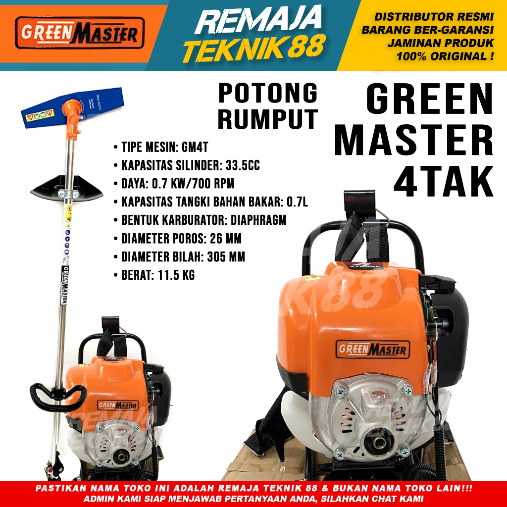 MESIN POTONG RUMPUT GENDONG GREEN MASTER 4 TAK BRUSH CUTTER 4 STROKE ALAT PEMOTONG RUMPUT GENDONG 4 