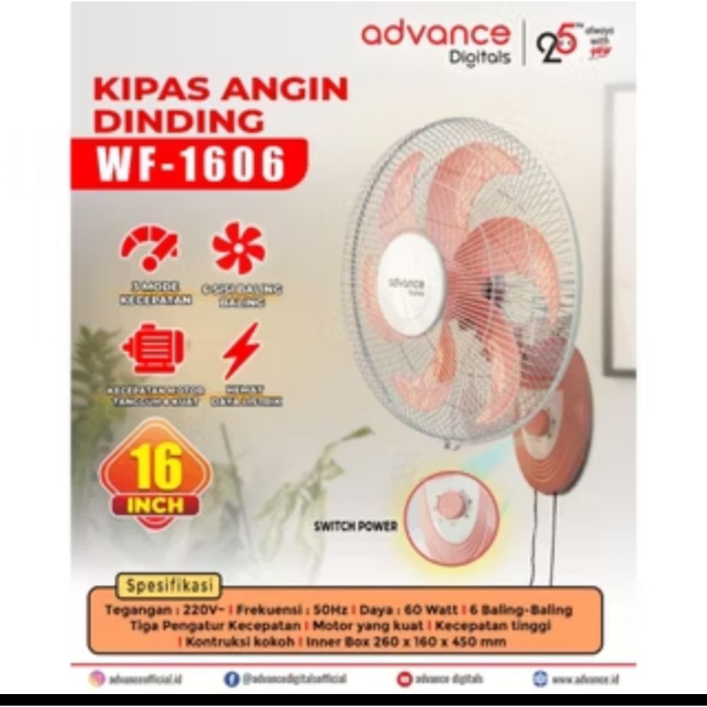 Kipas Angin WF1606 Kipas Angin dinding dengan Tenaga Turbo Angin