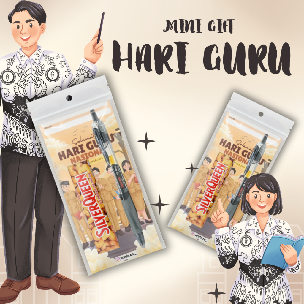 Mini Gift Hari Guru Nasional | Hampers Coklat SilverQueen 55gr + Pena Pulpen Joyko Q Gel | Kado Spes